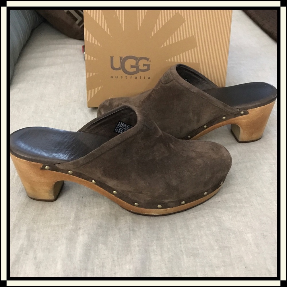 Ugg Abbie Brown Suede Leather Clogs Mules 7